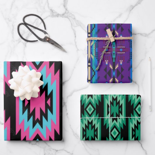 南西の夢：幾何学的なパターンのグラフィック ラッピングペーパーシート (正面)