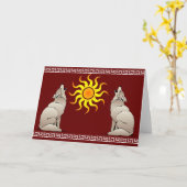 南西の太陽の下でコヨーテが吠えている カード (黄色い花)