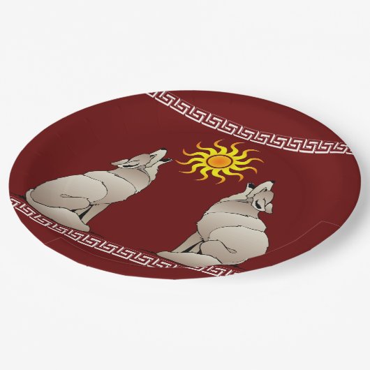 南西の太陽の下で吠えるコヨーテ ペーパープレート (アングル)