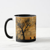 南西の日の出と馬と木のマグカップ マグカップ (左)