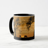 南西の日の出と馬と木のマグカップ マグカップ (正面左)