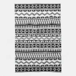 南西の白黒の幾何学的パターン キッチンタオル