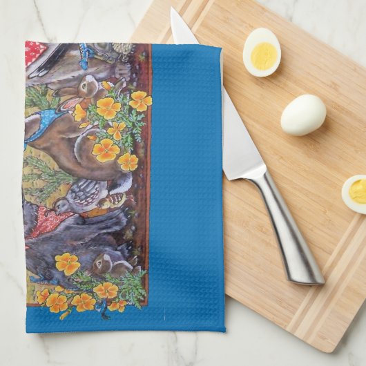 南西の砂漠の動物のウサギうずらコヨーテサン キッチンタオル (四つ折り)