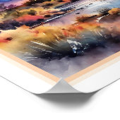 南西の砂漠の水の色サンライズランドスケープ ポスター (角)