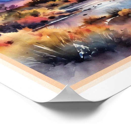 南西の砂漠の水の色サンライズランドスケープ ポスター (角)