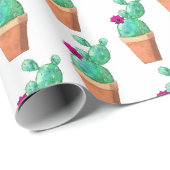 南西の赤い開花鉢状サボテン模様 ラッピングペーパー (ロールコーナー)