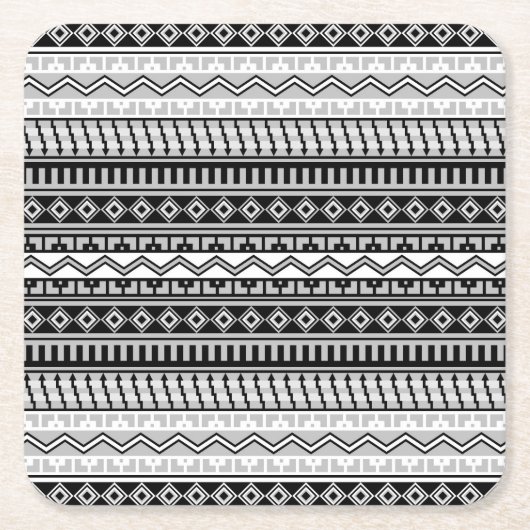 南西の黒と白と灰色の幾何学的 スクエアペーパーコースター (正面)