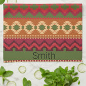 南西アステカスタイルピンクグリーンとブラウン キッチンタオル (折り畳み)