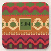 南西アステカスタイルピンクグリーンとブラウン コースター (正面)
