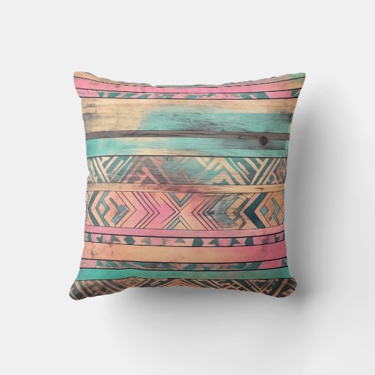 南西アステカ青とピンクの部族 クッション (裏面)