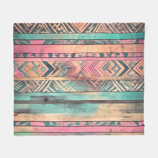 南西アステカ青とピンクの部族 フリースブランケット (正面(横))