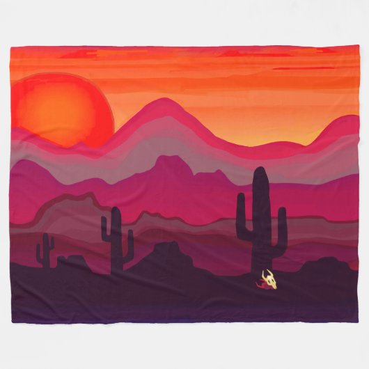 南西アリゾナ砂漠の夕日 フリースブランケット (正面(横))