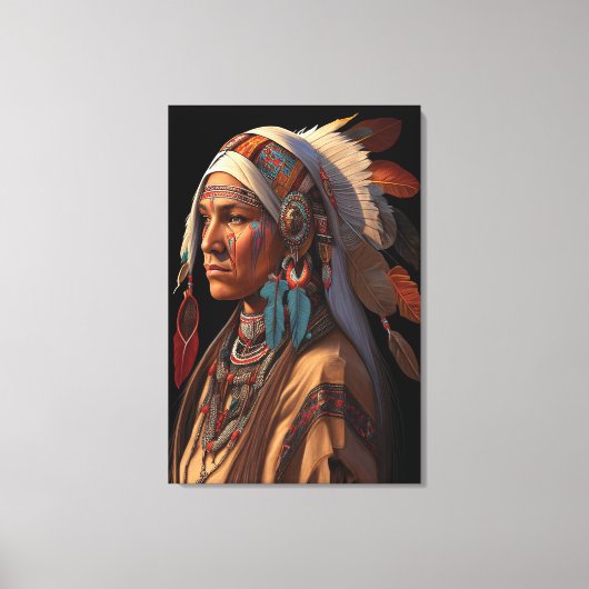 南西アートポートレートのインディアン女性 キャンバスプリント (正面)