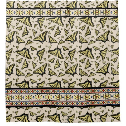 南西イエローアゲハチョウ蝶オールオーバー シャワーカーテン (正面)