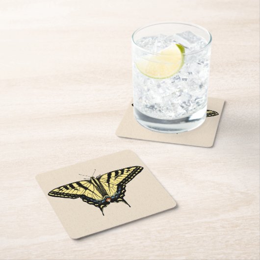 南西イエローアゲハチョウ蝶 スクエアペーパーコースター (インサイチュ)