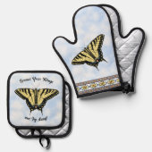南西イエローバタフライパーソナライズされた 鍋つかみ&鍋敷きセット (正面/裏面)