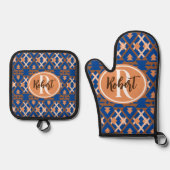 南西オアシス幾何アステカ的 鍋つかみ&鍋敷きセット (正面)