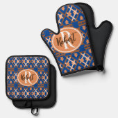 南西オアシス幾何アステカ的 鍋つかみ&鍋敷きセット (正面/裏面)