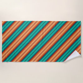 南西オレンジレッドターコイズレインボーストライプズ ビーチタオル