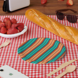 南西オレンジレッドターコイズレインボーストライプズ ペーパープレート