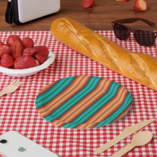 南西オレンジレッドターコイズレインボーストライプズ ペーパープレート (ピクニック)