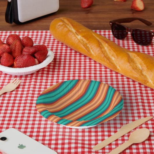 南西オレンジレッドターコイズレインボーストライプズ ペーパーボウル (ピクニック)