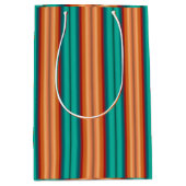 南西オレンジレッドターコイズレインボーストライプズ ミディアムペーパーバッグ (正面)