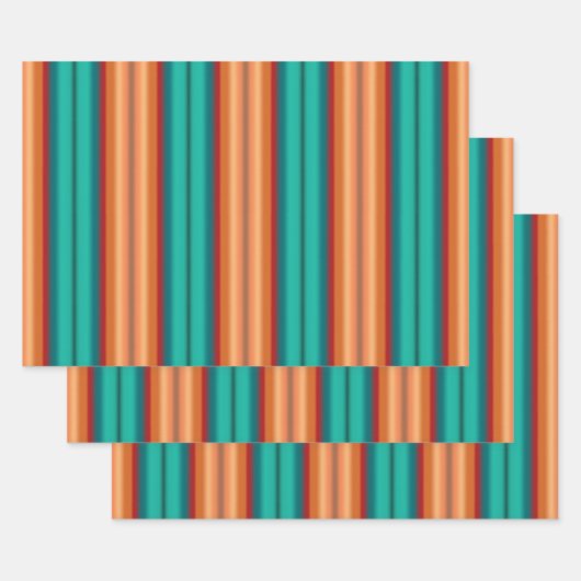 南西オレンジレッドターコイズレインボーストライプズ ラッピングペーパーシート (セット)