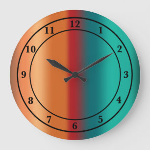 南西オレンジレッドターコイズレインボーストライプズ ラージ壁時計