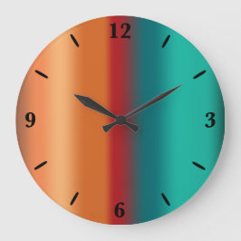 南西オレンジレッドターコイズレインボーストライプズ ラージ壁時計