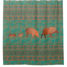 南西カワイジャベリーナファミリー銅ティール（緑がかった色）パターン シャワーカーテン