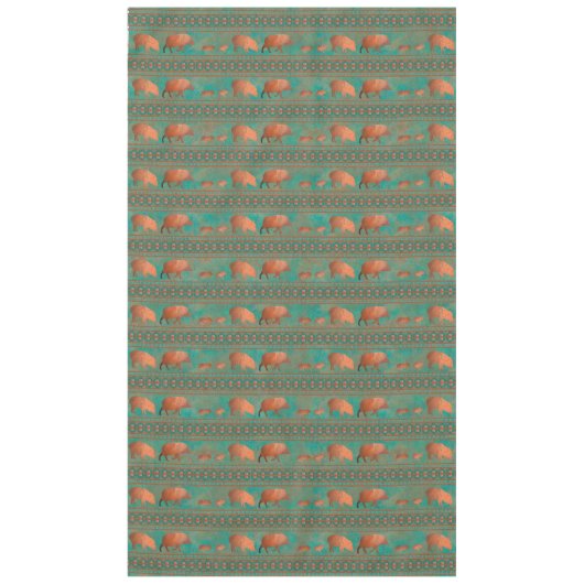 南西カワイジャベリーナファミリー銅ティール（緑がかった色）ラージ テーブルクロス (正面)