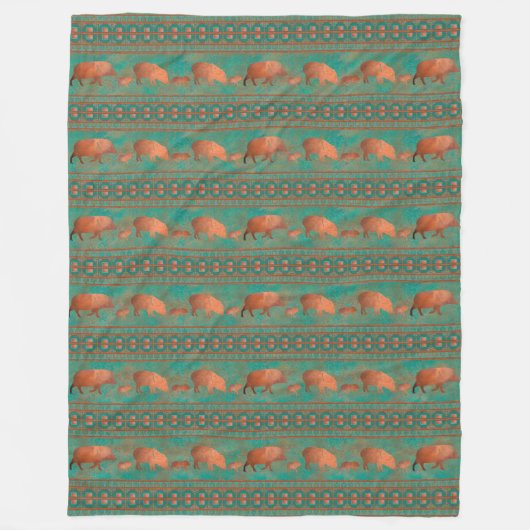 南西カワイジャベリーナファミリー銅ティール(緑がかった色)ラージ フリースブランケット (正面)