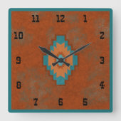 南西キャニオンズジオメトリックウェスタンスタイル スクエア壁時計 (正面)
