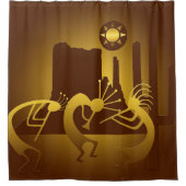 南西ココペリブロンズと金ゴールド シャワーカーテン (正面)