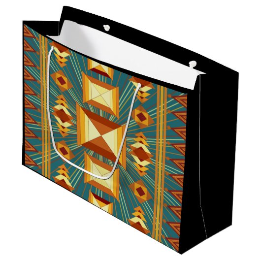 南西ゴールデンサンレイズインディアン毛布デザイン ラージペーパーバッグ (正面アングル)