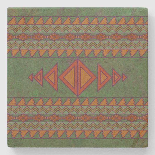 南西サギーブラシ緑の幾何学的デザイン石 ストーンコースター (正面)