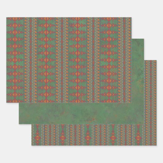 南西サギーブラシ緑の幾何学的デザイン ラッピングペーパーシート (セット)
