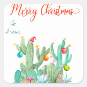 南西サボテンのクリスマスプレゼントラベルステッカーラベル スクエアシール (正面)