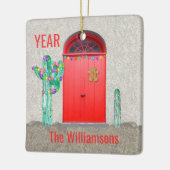 南西サボテンのクリスマスライトレッドドア セラミックオーナメント (左)