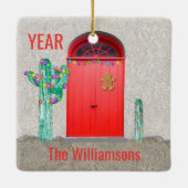 南西サボテンのクリスマスライトレッドドア セラミックオーナメント (裏面)