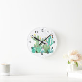 南西サボテンのサボテンの水彩画のかわいらしいSucculent ラウンド壁時計 (ホーム)