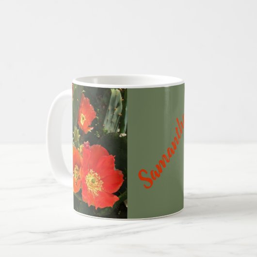 南西サボテン開花写真明るい赤い花 コーヒーマグカップ (正面左)