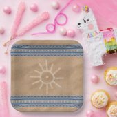 南西サンペトログリフブルージオメトリック縁ど ペーパープレート (パーティー)