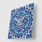 南西サンマンダラろうけつ染めネイビーブルー&ホワイト スクエア壁時計 (傾斜)