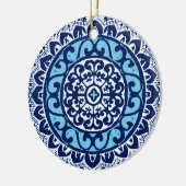 南西サンマンダラろうけつ染めネイビーブルー&ホワイト セラミックオーナメント (左)