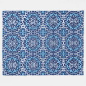 南西サンマンダラろうけつ染めネイビーブルー&ホワイト フリースブランケット (正面(横))