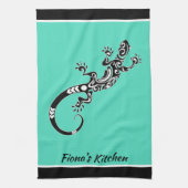 南西シーグリーンとブラックゲッコ キッチンタオル (縦)
