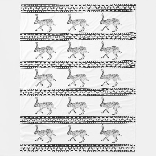 南西ジャックラビットブラックとホワイトジオメトリック フリースブランケット (正面)