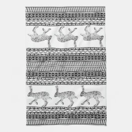 南西ジャックラビットブラックジオメトリックパターン キッチンタオル